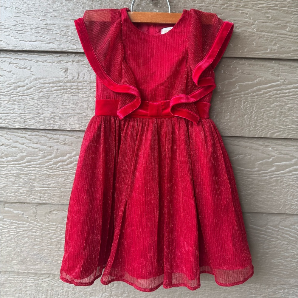 Kensie Girl Kids’ Metallic Pleated Holiday,  Party, Formal Red Dress, Size‎ 4